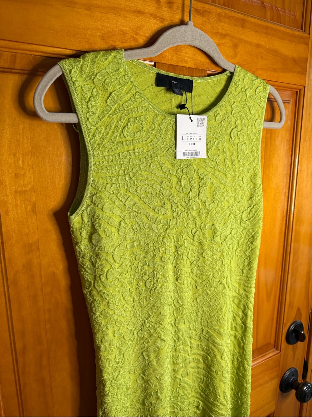 Zara Knit Dress Lime Green Chartreuse Viral Mixed Media Mermaid Hem NEW Large - Picture 7 of 8